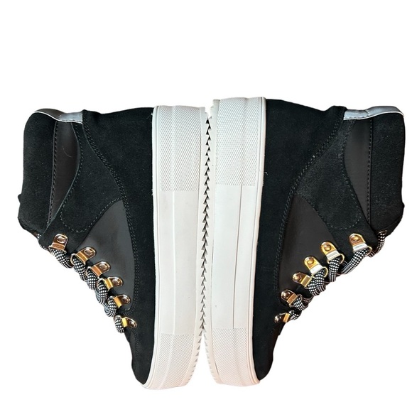 AQUA Womens Black Mixed Media Bash Round Toe Platform Leather Sneakers 7.5 - Picture 10 of 12